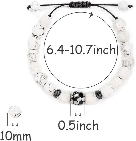 Jeka كرة القدم كرة القدم الخرز سحر سوار للرجال النساء 10mm الأحجار الكريمة الطبيعية مجوهرات رياضية هدية قابلة للتعديل in Kuwait