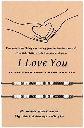 SUNSH قطعتين من أساور I Love You Morse للأزواج المتطابقة مع سوار صديقها وصديقتها المصنوعة يدويًا وهدايا عاشق الصداقة والذكرى السنوية لعيد الميلاد لها وله in Kuwait