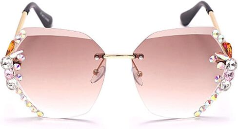 willochra Square Crystal Sunglasses Women Shades Rimless Rhinestone Sun Glasses Female diamonds Party Eyewear in Saudi Arabia
