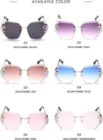 willochra Square Crystal Sunglasses Women Shades Rimless Rhinestone Sun Glasses Female diamonds Party Eyewear in Saudi Arabia