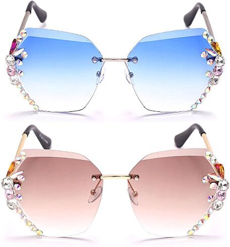 willochra Square Crystal Sunglasses Women Shades Rimless Rhinestone Sun Glasses Female diamonds Party Eyewear in Saudi Arabia