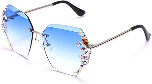 willochra Square Crystal Sunglasses Women Shades Rimless Rhinestone Sun Glasses Female diamonds Party Eyewear in Saudi Arabia