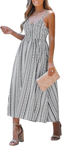CUPSHE Women'sV Neck Geo Print Sleeveless Maxi Dress Casual A Line Side Slit Summer Long Dress in Saudi Arabia