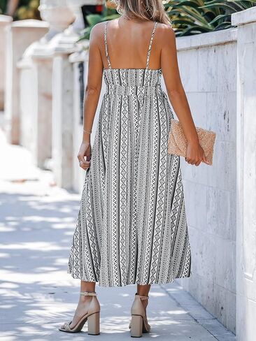 CUPSHE Women'sV Neck Geo Print Sleeveless Maxi Dress Casual A Line Side Slit Summer Long Dress in Saudi Arabia