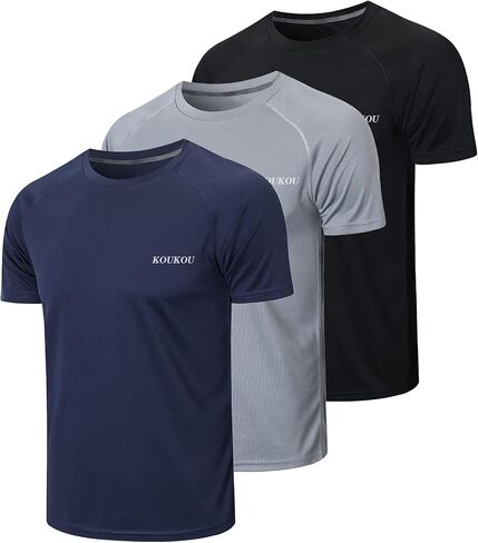 Men's 3 Pack Workout Shirts Dry Fit Moisture Wicking Short Sleeve Mesh Athletic T-Shirts in Saudi Arabia