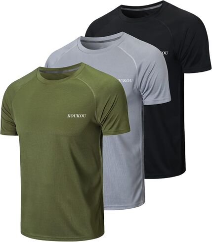 Men's 3 Pack Workout Shirts Dry Fit Moisture Wicking Short Sleeve Mesh Athletic T-Shirts in Saudi Arabia