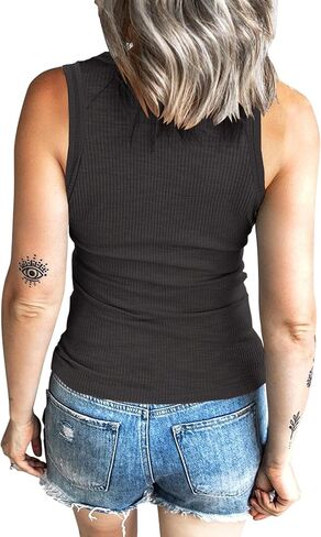 Womens Sleeveless Scoop Neck Ribbed Tank Tops Slim Fit Basic Cami Vest Shirts in Saudi Arabia