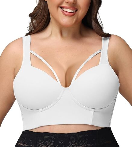 SHAPSHE Push Up Back Smoothing Bra Comfort Full Coverage Longline Bra 3XL White in Saudi Arabia