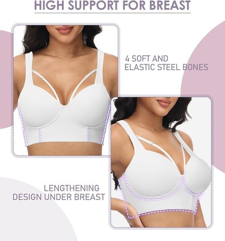 SHAPSHE Push Up Back Smoothing Bra Comfort Full Coverage Longline Bra 3XL White in Saudi Arabia