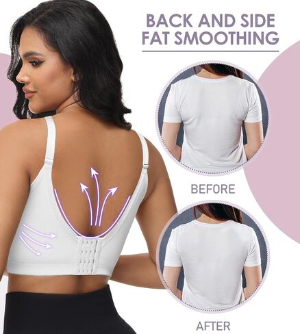 SHAPSHE Push Up Back Smoothing Bra Comfort Full Coverage Longline Bra 3XL White in Saudi Arabia