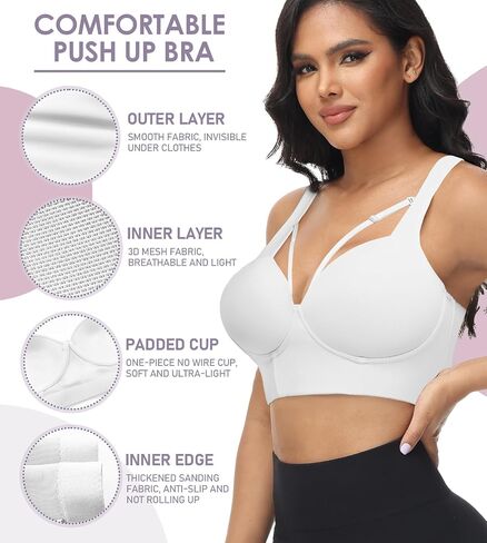 SHAPSHE Push Up Back Smoothing Bra Comfort Full Coverage Longline Bra 3XL White in Saudi Arabia