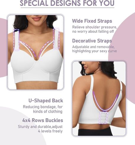 SHAPSHE Push Up Back Smoothing Bra Comfort Full Coverage Longline Bra 3XL White in Saudi Arabia