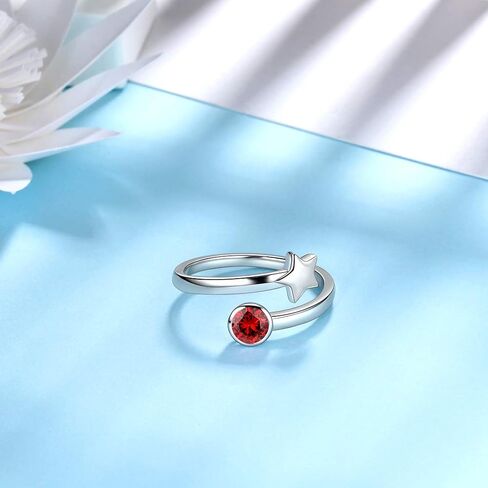 Adjustable Birthstone Ring for Women Girls Jewelry 925 Sterling Colorful Cubic Zirconia Stackable Promise RIng Gifts for Her Birthday Christmas Day Gifts Birth Month Open Ring Birthstone Jewelry Gifts in Saudi Arabia