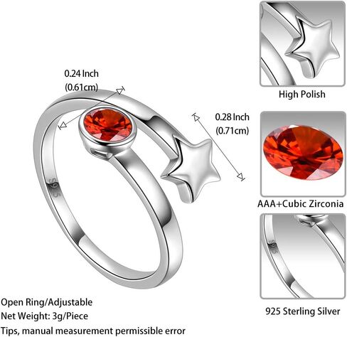 Adjustable Birthstone Ring for Women Girls Jewelry 925 Sterling Colorful Cubic Zirconia Stackable Promise RIng Gifts for Her Birthday Christmas Day Gifts Birth Month Open Ring Birthstone Jewelry Gifts in Saudi Arabia