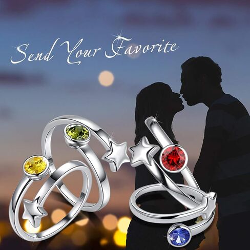 Adjustable Birthstone Ring for Women Girls Jewelry 925 Sterling Colorful Cubic Zirconia Stackable Promise RIng Gifts for Her Birthday Christmas Day Gifts Birth Month Open Ring Birthstone Jewelry Gifts in Saudi Arabia