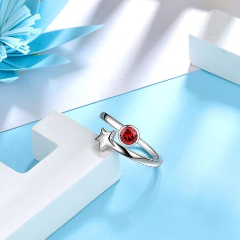 Adjustable Birthstone Ring for Women Girls Jewelry 925 Sterling Colorful Cubic Zirconia Stackable Promise RIng Gifts for Her Birthday Christmas Day Gifts Birth Month Open Ring Birthstone Jewelry Gifts in Saudi Arabia