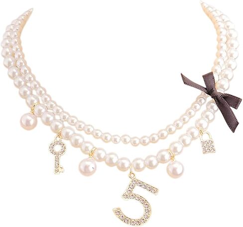 مجوهرات اللؤلؤ المقلدة رقم الحظ خمسة وقلادة chocker باللون الأسود in Kuwait