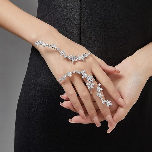 متعددة الأصابع بيان حلقة الكفة، قابل للتعديل تشيكوسلوفاكيا مكعب زركونيا كريستال افتتاح خواتم ورقة شكل النخيل خاتم كوكتيل زي حفل زفاف حفلة موسيقية الديكور خاتم المجوهرات للنساء الفتيات الهدايا لها in Kuwait