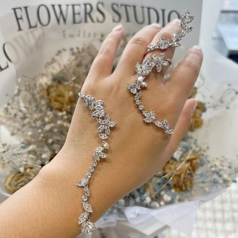 متعددة الأصابع بيان حلقة الكفة، قابل للتعديل تشيكوسلوفاكيا مكعب زركونيا كريستال افتتاح خواتم ورقة شكل النخيل خاتم كوكتيل زي حفل زفاف حفلة موسيقية الديكور خاتم المجوهرات للنساء الفتيات الهدايا لها in Kuwait