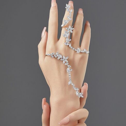 متعددة الأصابع بيان حلقة الكفة، قابل للتعديل تشيكوسلوفاكيا مكعب زركونيا كريستال افتتاح خواتم ورقة شكل النخيل خاتم كوكتيل زي حفل زفاف حفلة موسيقية الديكور خاتم المجوهرات للنساء الفتيات الهدايا لها in Kuwait