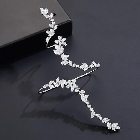 متعددة الأصابع بيان حلقة الكفة، قابل للتعديل تشيكوسلوفاكيا مكعب زركونيا كريستال افتتاح خواتم ورقة شكل النخيل خاتم كوكتيل زي حفل زفاف حفلة موسيقية الديكور خاتم المجوهرات للنساء الفتيات الهدايا لها in Kuwait