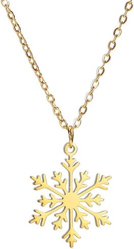 Snowflake Christmas Pendant Necklace Winter Jewelry Friendship Dainty Necklace Christmas New Year Holiday Gifts for Women Girls Teen Snow Lovers Stainless Steel Adjustable Link Chain in Saudi Arabia