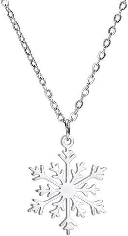Snowflake Christmas Pendant Necklace Winter Jewelry Friendship Dainty Necklace Christmas New Year Holiday Gifts for Women Girls Teen Snow Lovers Stainless Steel Adjustable Link Chain in Saudi Arabia