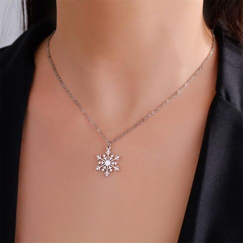Snowflake Christmas Pendant Necklace Winter Jewelry Friendship Dainty Necklace Christmas New Year Holiday Gifts for Women Girls Teen Snow Lovers Stainless Steel Adjustable Link Chain in Saudi Arabia