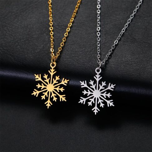 Snowflake Christmas Pendant Necklace Winter Jewelry Friendship Dainty Necklace Christmas New Year Holiday Gifts for Women Girls Teen Snow Lovers Stainless Steel Adjustable Link Chain in Saudi Arabia