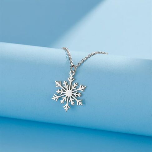 Snowflake Christmas Pendant Necklace Winter Jewelry Friendship Dainty Necklace Christmas New Year Holiday Gifts for Women Girls Teen Snow Lovers Stainless Steel Adjustable Link Chain in Saudi Arabia
