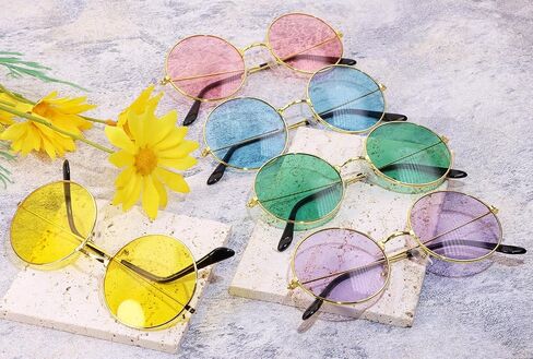PPhtony 5 Pairs Round Hippie Sunglasses 60's 70's Style Colored Circle Costume Glasses for Women Men Halloween Party Favor in Saudi Arabia
