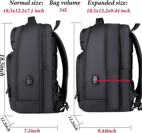 15.6 Inch Expandable Laptop Backpack,Business Travel Laptop Backpack for Men Women with USB Charging Port,Water Resistant Anti-Theft Casual Daypack for Travel/Work in Saudi Arabia