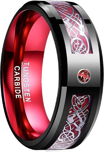 NUNCAD Men's Wedding Band 8mm Black Tungsten Carbide Ring Celtic Dragon Inlay Polished Finish Size 5-15 in Saudi Arabia
