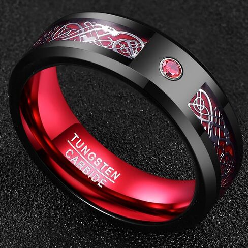 NUNCAD Men's Wedding Band 8mm Black Tungsten Carbide Ring Celtic Dragon Inlay Polished Finish Size 5-15 in Saudi Arabia