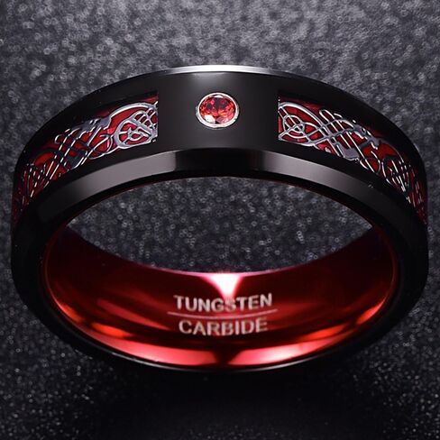 NUNCAD Men's Wedding Band 8mm Black Tungsten Carbide Ring Celtic Dragon Inlay Polished Finish Size 5-15 in Saudi Arabia