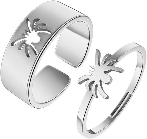 2PCS Matching Cute Animals Promise Engagement Rings Lovers Gift for Couples Boyfriend Jewelry 316L Stainless Steel Adjustable Open Ring in Saudi Arabia