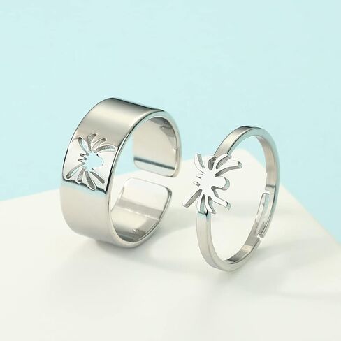 2PCS Matching Cute Animals Promise Engagement Rings Lovers Gift for Couples Boyfriend Jewelry 316L Stainless Steel Adjustable Open Ring in Saudi Arabia
