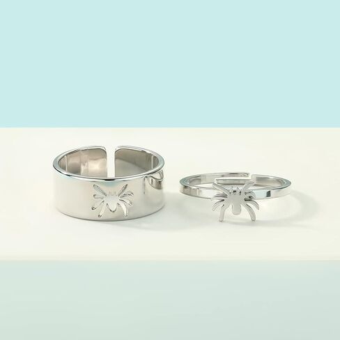 2PCS Matching Cute Animals Promise Engagement Rings Lovers Gift for Couples Boyfriend Jewelry 316L Stainless Steel Adjustable Open Ring in Saudi Arabia
