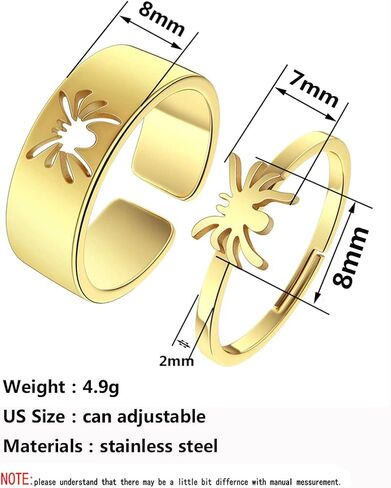 2PCS Matching Cute Animals Promise Engagement Rings Lovers Gift for Couples Boyfriend Jewelry 316L Stainless Steel Adjustable Open Ring in Saudi Arabia