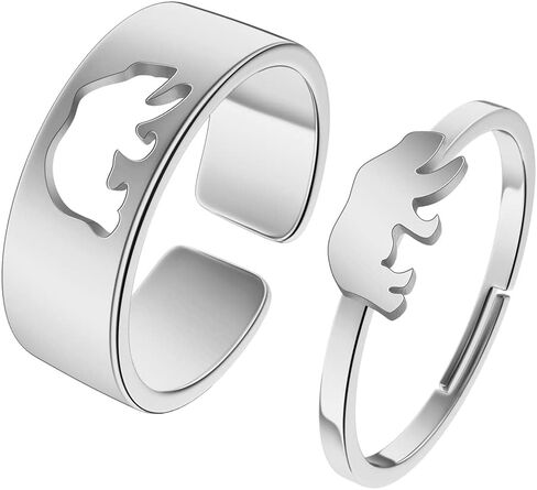 2PCS Matching Cute Animals Promise Engagement Rings Lovers Gift for Couples Boyfriend Jewelry 316L Stainless Steel Adjustable Open Ring in Saudi Arabia