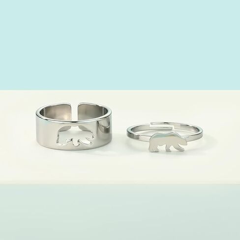 2PCS Matching Cute Animals Promise Engagement Rings Lovers Gift for Couples Boyfriend Jewelry 316L Stainless Steel Adjustable Open Ring in Saudi Arabia