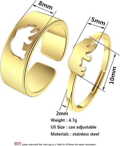 2PCS Matching Cute Animals Promise Engagement Rings Lovers Gift for Couples Boyfriend Jewelry 316L Stainless Steel Adjustable Open Ring in Saudi Arabia