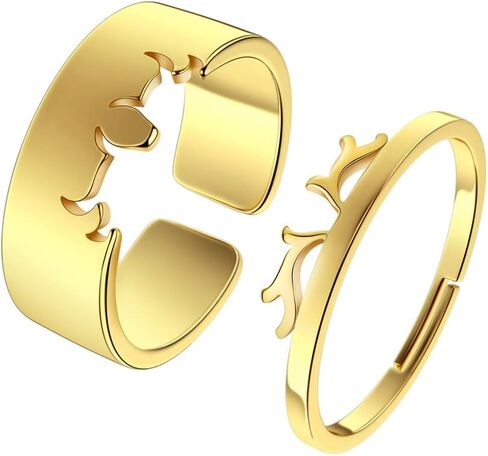 2PCS Matching Cute Animals Promise Engagement Rings Lovers Gift for Couples Boyfriend Jewelry 316L Stainless Steel Adjustable Open Ring in Kuwait
