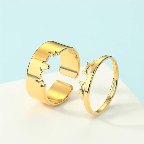 2PCS Matching Cute Animals Promise Engagement Rings Lovers Gift for Couples Boyfriend Jewelry 316L Stainless Steel Adjustable Open Ring in Kuwait