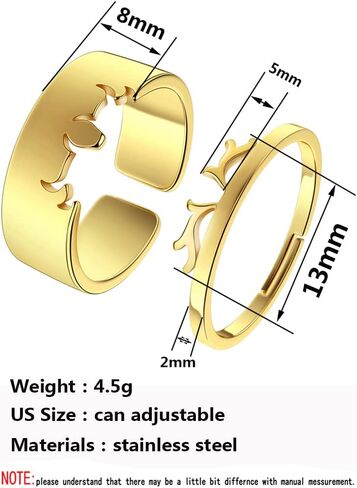 2PCS Matching Cute Animals Promise Engagement Rings Lovers Gift for Couples Boyfriend Jewelry 316L Stainless Steel Adjustable Open Ring in Kuwait