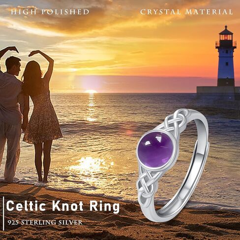 YEESIA خاتم سلتيك S925 فضة سليكات الألمنيوم/الفيروز/الجمشت خاتم قابل للتعديل خواتم هدايا عيد الحب للنساء الفتيات in Kuwait