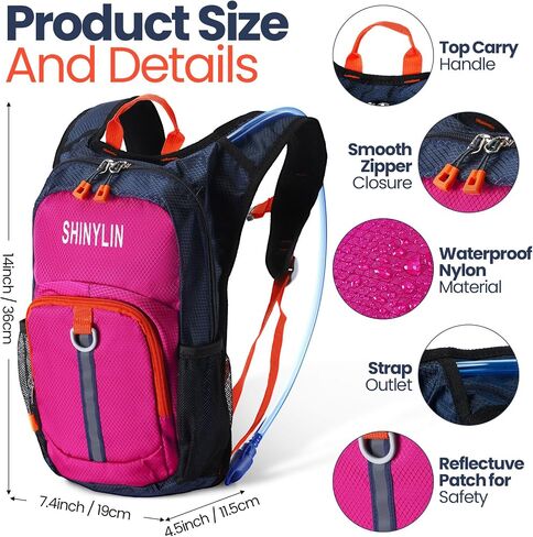 Shinylin Kids Hydration Backpack with 1.5L Water Bladder Hiking Backpack Lightweight for Boys or Girls Children Biking Climbing Running Cycling in Kuwait