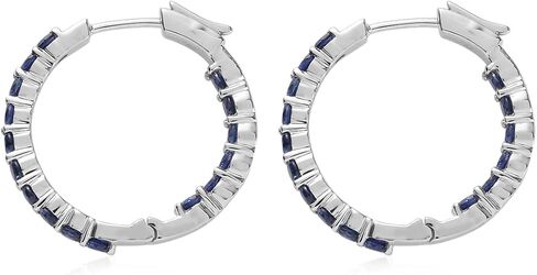 925 Sterling Silver Created Birthstone Inside-Out Hoop Earrings for Women, 3mm Gemstone 1.10 Inches in Saudi Arabia