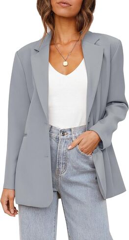 Womens Casual Blazers Long Sleeve Oversized Open Front Business Lapel Button Work Office Jackets Grey in Kuwait
