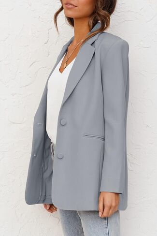 Womens Casual Blazers Long Sleeve Oversized Open Front Business Lapel Button Work Office Jackets Grey in Kuwait
